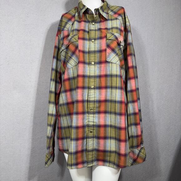 Bullhead Other - Bullhead Plaid Cowboy Western Pearl Snap Shirt Large Rodeo Festival Country